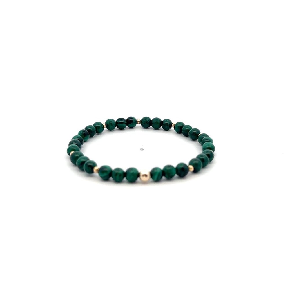 Natural Malachite Gemstones Mini 4mm 18K Yellow Gold Charm Bead